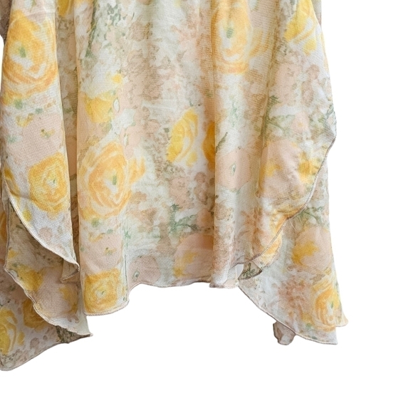 Free People Intimately Sheer Floral Top with Lace Trim and Tulip Hem, Size Med - Picture 6 of 13